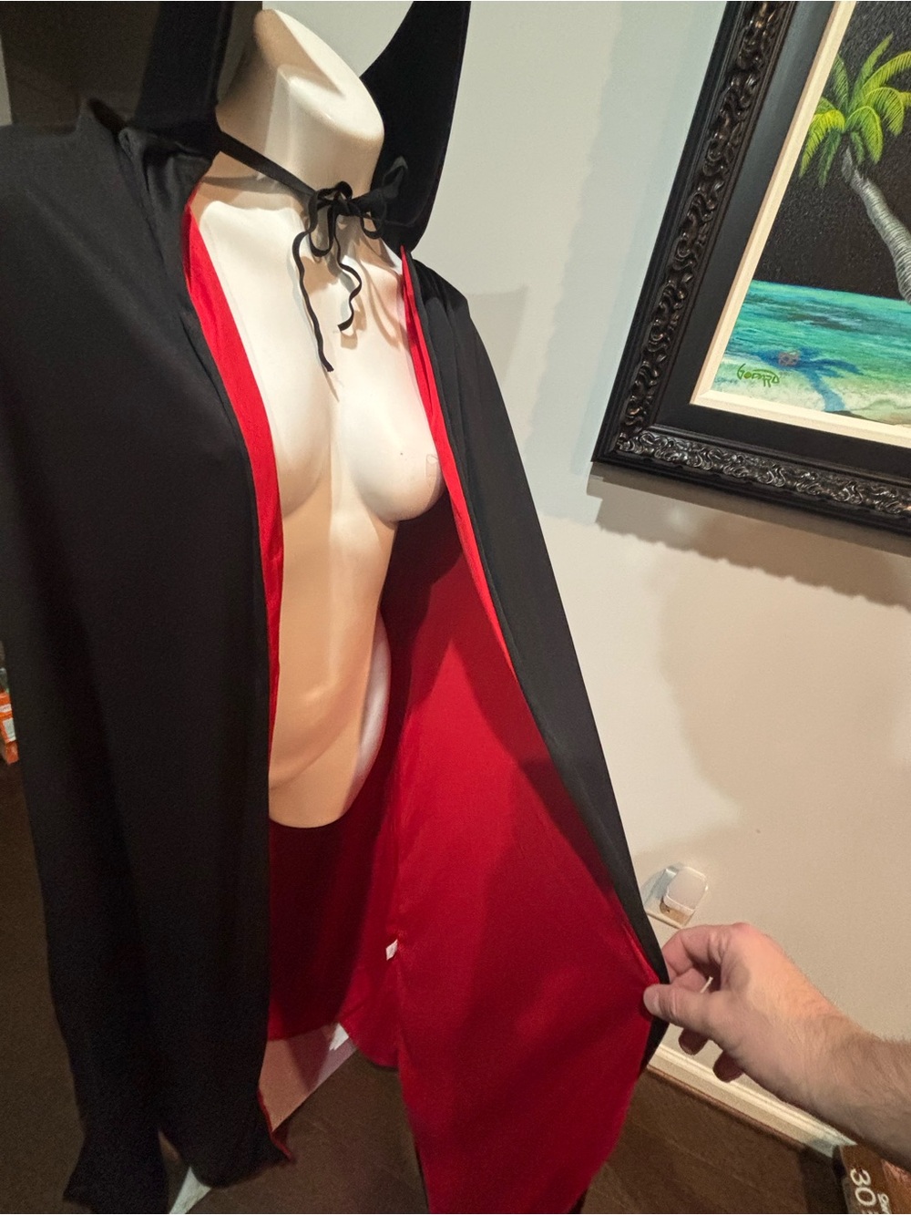 Black Hooded Dracula Cape with Red Lining - Unisex Large or 2X - Picture 4 of 13